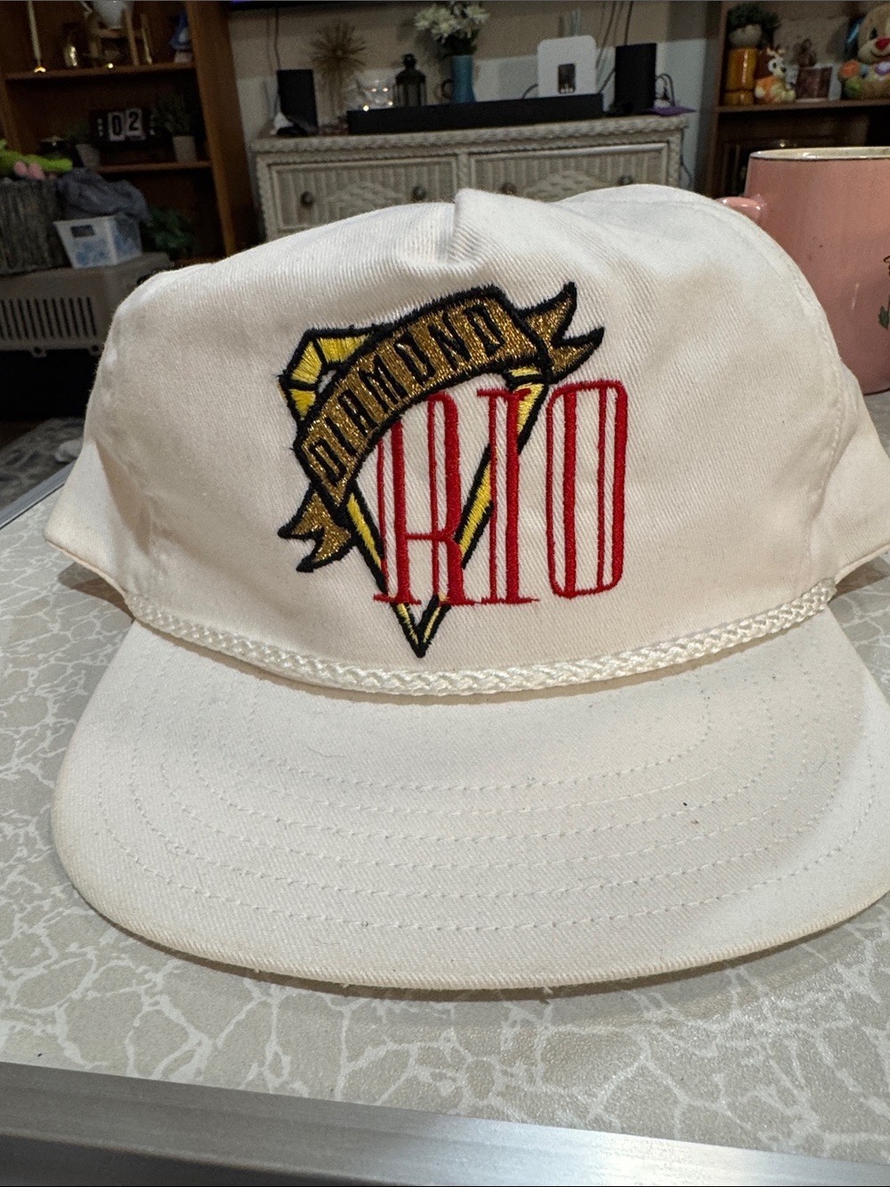 Cream Baseball Cap with Red & Gold Embroidered Logo